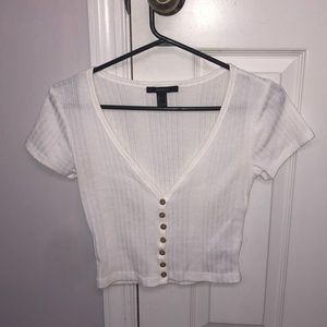 Short sleeve white button up crop top